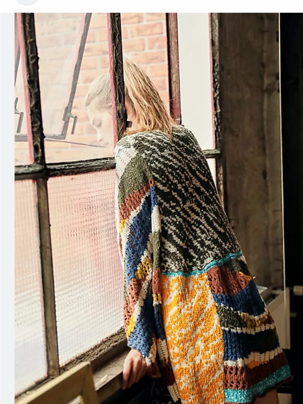 Free People voyagerMulticolor Patchwork Knit Cardigan in Olive, Mustard m/l